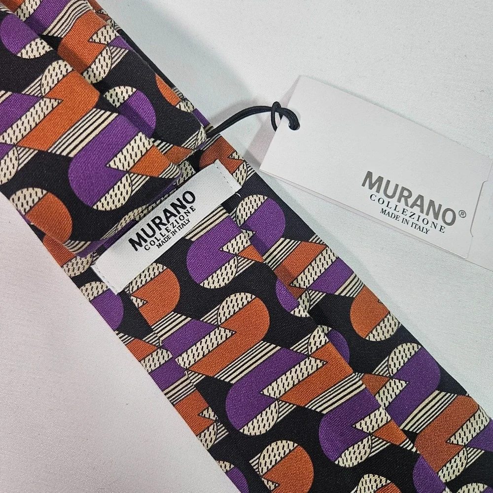 New Murano 100%‎ Silk Made in Italy Tie Men Geometric Print 3